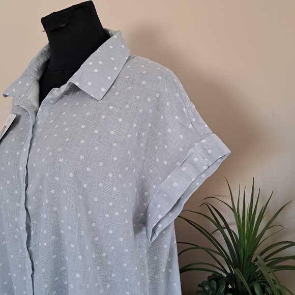 ❤️ NWT Jachs Girlfriend Short Sleeved Linen Blend Blouse Large Polka-dot Top - Picture 6 of 13